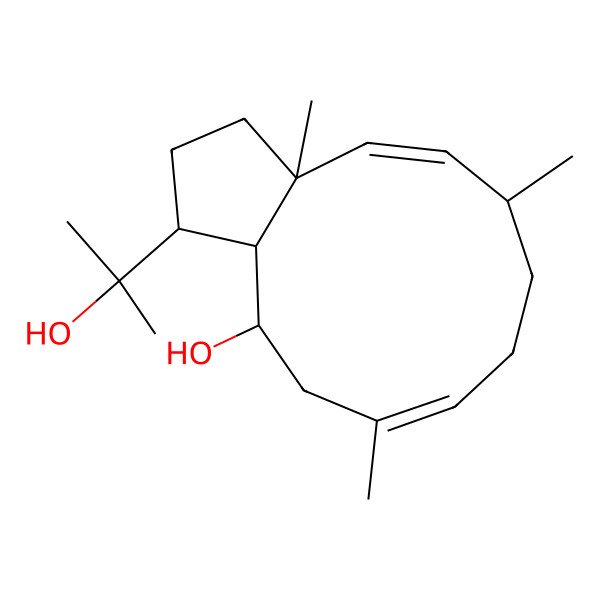 2D Structure of (1R,3aR,4E,6S,9E,12S,12aS)-1-(2-hydroxypropan-2-yl)-3a,6,10-trimethyl-2,3,6,7,8,11,12,12a-octahydro-1H-cyclopenta[11]annulen-12-ol