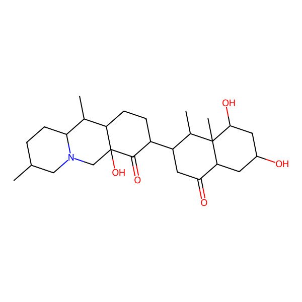 2D Structure of 8-(6,8-dihydroxy-1,8a-dimethyl-4-oxo-1,2,3,4a,5,6,7,8-octahydronaphthalen-2-yl)-6a-hydroxy-3,11-dimethyl-2,3,4,6,8,9,10,10a,11,11a-decahydro-1H-benzo[b]quinolizin-7-one