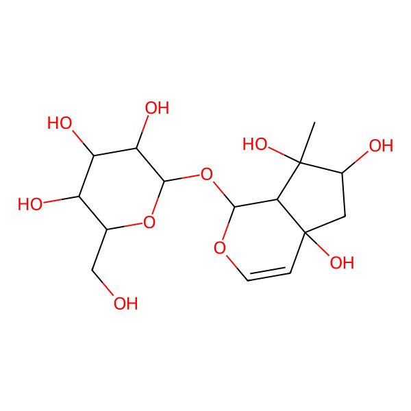 2D Structure of 7-Methyl-1-[3,4,5-trihydroxy-6-(hydroxymethyl)oxan-2-yl]oxy-1,5,6,7a-tetrahydrocyclopenta[c]pyran-4a,6,7-triol