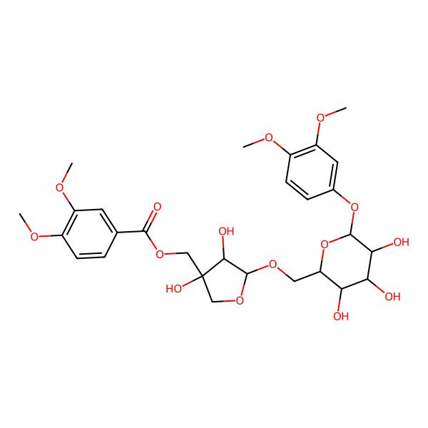 2D Structure of [(3S,4R,5R)-5-[[(2S,3R,4R,5R,6R)-6-(3,4-dimethoxyphenoxy)-3,4,5-trihydroxyoxan-2-yl]methoxy]-3,4-dihydroxyoxolan-3-yl]methyl 3,4-dimethoxybenzoate