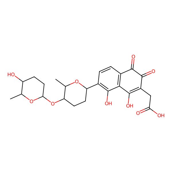 2D Structure of 2-[1,8-Dihydroxy-7-[5-(5-hydroxy-6-methyloxan-2-yl)oxy-6-methyloxan-2-yl]-3,4-dioxonaphthalen-2-yl]acetic acid