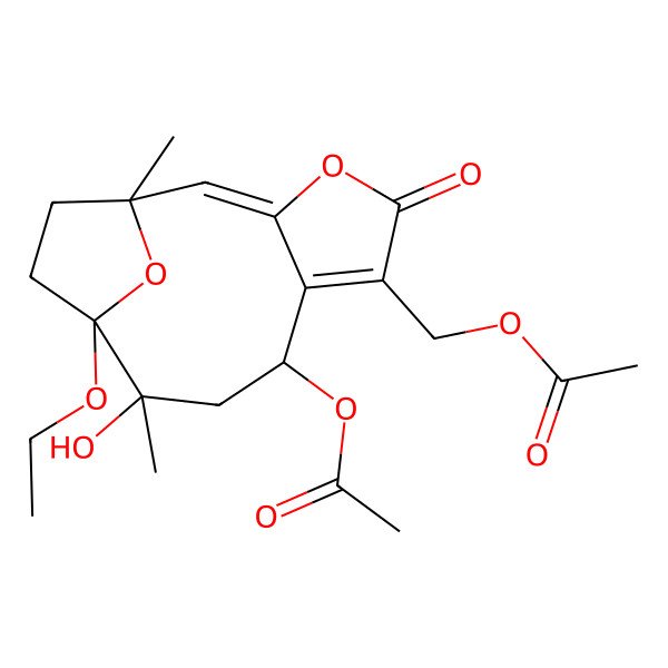 2D Structure of (8-Acetyloxy-11-ethoxy-10-hydroxy-1,10-dimethyl-5-oxo-4,14-dioxatricyclo[9.2.1.03,7]tetradeca-2,6-dien-6-yl)methyl acetate