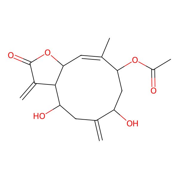 2D Structure of [(3aS,4S,7S,9S,10Z,11aS)-4,7-dihydroxy-10-methyl-3,6-dimethylidene-2-oxo-4,5,7,8,9,11a-hexahydro-3aH-cyclodeca[b]furan-9-yl] acetate