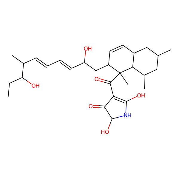 2D Structure of 4-[2-[(3E,5E)-2,8-dihydroxy-7-methyldeca-3,5-dienyl]-1,6,8-trimethyl-4a,5,6,7,8,8a-hexahydro-2H-naphthalene-1-carbonyl]-2,5-dihydroxy-1,2-dihydropyrrol-3-one