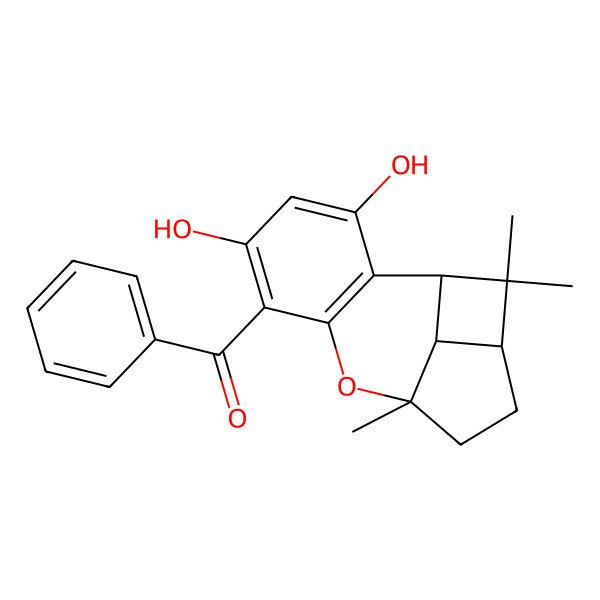 2D Structure of (3,5-Dihydroxy-9,13,13-trimethyl-8-oxatetracyclo[7.4.1.02,7.012,14]tetradeca-2(7),3,5-trien-6-yl)-phenylmethanone