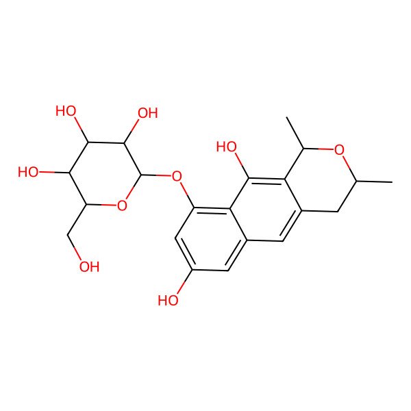 2D Structure of 2-[(7,10-dihydroxy-1,3-dimethyl-3,4-dihydro-1H-benzo[g]isochromen-9-yl)oxy]-6-(hydroxymethyl)oxane-3,4,5-triol