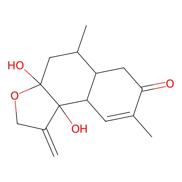 2D Structure of 3a,9b-dihydroxy-5,8-dimethyl-1-methylidene-5,5a,6,9a-tetrahydro-4H-benzo[e][1]benzofuran-7-one