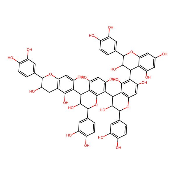 2D Structure of 2-(3,4-dihydroxyphenyl)-8-[2-(3,4-dihydroxyphenyl)-6-[2-(3,4-dihydroxyphenyl)-3,5,7-trihydroxy-3,4-dihydro-2H-chromen-4-yl]-3,5,7-trihydroxy-3,4-dihydro-2H-chromen-4-yl]-4-[2-(3,4-dihydroxyphenyl)-3,5,7-trihydroxy-3,4-dihydro-2H-chromen-6-yl]-3,4-dihydro-2H-chromene-3,5,7-triol