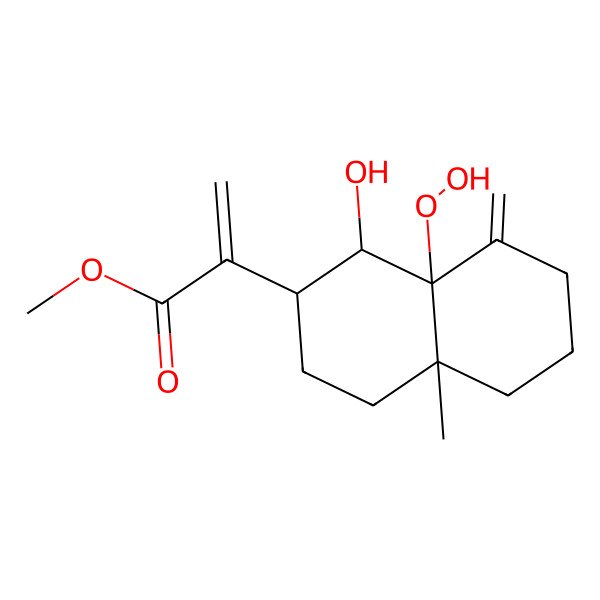 2D Structure of methyl 2-(8a-hydroperoxy-1-hydroxy-4a-methyl-8-methylidene-2,3,4,5,6,7-hexahydro-1H-naphthalen-2-yl)prop-2-enoate