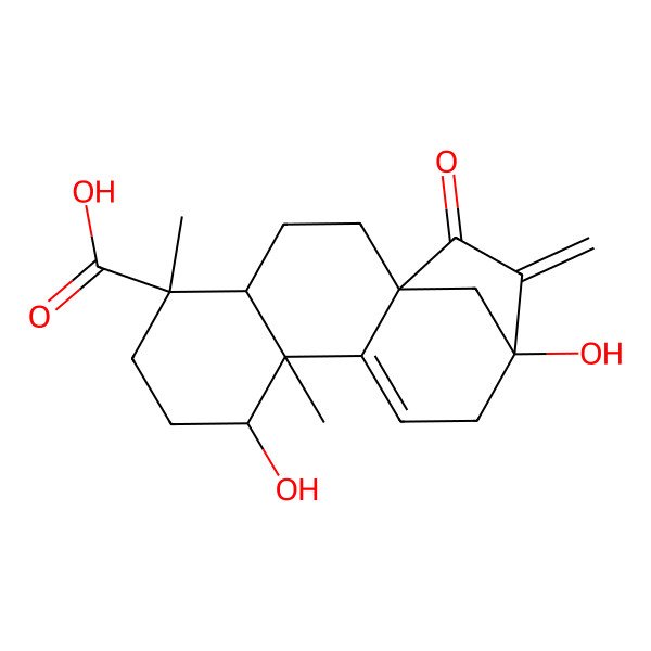 2D Structure of (1S,4R,5S,8R,9S,13R)-8,13-dihydroxy-5,9-dimethyl-14-methylidene-15-oxotetracyclo[11.2.1.01,10.04,9]hexadec-10-ene-5-carboxylic acid