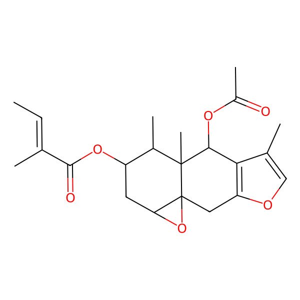 2D Structure of [(1S,8S,9S,10R,11R,13R)-8-acetyloxy-6,9,10-trimethyl-4,14-dioxatetracyclo[7.5.0.01,13.03,7]tetradeca-3(7),5-dien-11-yl] (Z)-2-methylbut-2-enoate