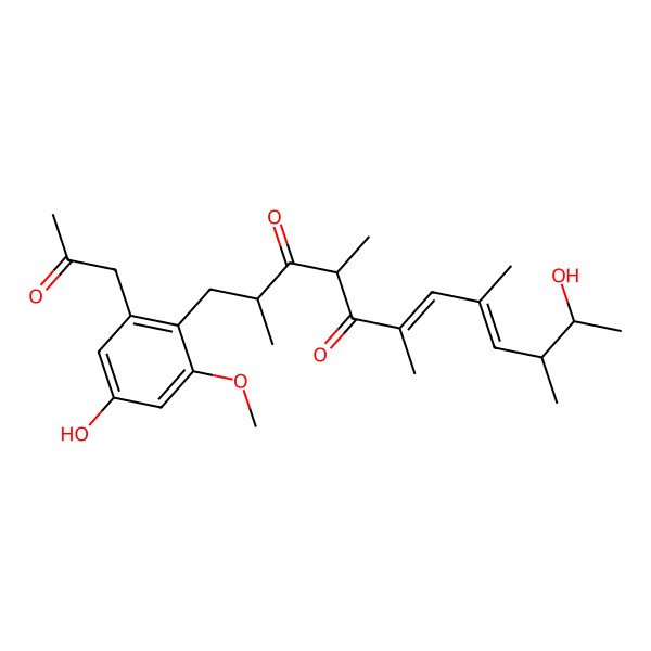 2D Structure of 11-Hydroxy-1-[4-hydroxy-2-methoxy-6-(2-oxopropyl)phenyl]-2,4,6,8,10-pentamethyldodeca-6,8-diene-3,5-dione