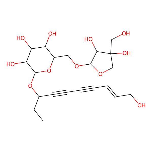2D Structure of 2-[[3,4-Dihydroxy-4-(hydroxymethyl)oxolan-2-yl]oxymethyl]-6-(10-hydroxydec-8-en-4,6-diyn-3-yloxy)oxane-3,4,5-triol