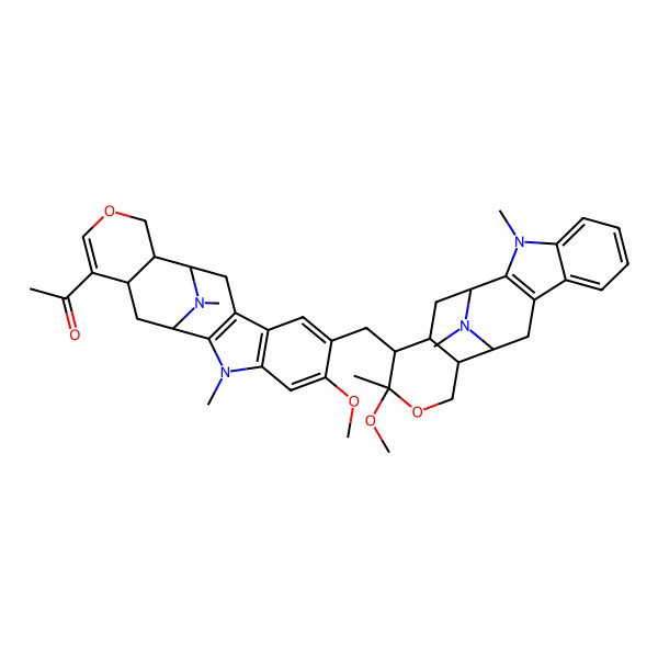 2D Structure of 1-[(12S,13R,18R)-6-methoxy-7-[[(12S,13R,16S,17S,18R)-16-methoxy-3,16,20-trimethyl-15-oxa-3,20-diazapentacyclo[10.7.1.02,10.04,9.013,18]icosa-2(10),4,6,8-tetraen-17-yl]methyl]-3,20-dimethyl-15-oxa-3,20-diazapentacyclo[10.7.1.02,10.04,9.013,18]icosa-2(10),4(9),5,7,16-pentaen-17-yl]ethanone
