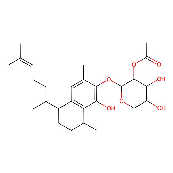 2D Structure of [(2S,3R,4S,5S)-4,5-dihydroxy-2-[[(5R,8S)-1-hydroxy-3,8-dimethyl-5-[(2S)-6-methylhept-5-en-2-yl]-5,6,7,8-tetrahydronaphthalen-2-yl]oxy]oxan-3-yl] acetate