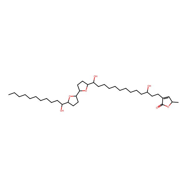 2D Structure of 4-[(3R,13R)-3,13-dihydroxy-13-[5-[(5R)-5-(1-hydroxyundecyl)oxolan-2-yl]oxolan-2-yl]tridecyl]-2-methyl-2H-furan-5-one