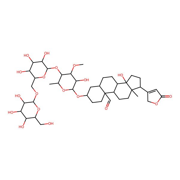2D Structure of (3S,5R,8R,9S,10R,13R,14S,17R)-14-hydroxy-3-[(2R,3R,4S,5S,6S)-3-hydroxy-4-methoxy-6-methyl-5-[(2S,3R,4S,5S,6R)-3,4,5-trihydroxy-6-[[(2R,3R,4S,5S,6R)-3,4,5-trihydroxy-6-(hydroxymethyl)oxan-2-yl]oxymethyl]oxan-2-yl]oxyoxan-2-yl]oxy-13-methyl-17-(5-oxo-2H-furan-3-yl)-1,2,3,4,5,6,7,8,9,11,12,15,16,17-tetradecahydrocyclopenta[a]phenanthrene-10-carbaldehyde