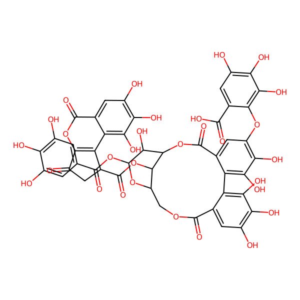 2D Structure of 2-[[(1R,19R,21S,22R,23R)-7,8,11,12,13,22-hexahydroxy-3,16-dioxo-21-(3,4,5-trihydroxybenzoyl)oxy-23-[(1S)-7,8,9-trihydroxy-3,5-dioxo-1,2-dihydrocyclopenta[c]isochromene-1-carbonyl]oxy-2,17,20-trioxatetracyclo[17.3.1.04,9.010,15]tricosa-4,6,8,10,12,14-hexaen-6-yl]oxy]-3,4,5-trihydroxybenzoic acid