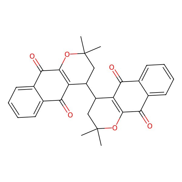 2D Structure of 4-(2,2-Dimethyl-5,10-dioxo-3,4-dihydrobenzo[g]chromen-4-yl)-2,2-dimethyl-3,4-dihydrobenzo[g]chromene-5,10-dione