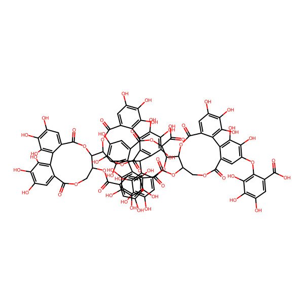 2D Structure of (10R,11S)-11-[(10R,11S)-17-(6-carboxy-2,3,4-trihydroxyphenoxy)-11-[2-[(14R,15S,19S)-14-[(10R,11S)-3,4,5,17,18,19-hexahydroxy-8,14-dioxo-11-(3,4,5-trihydroxybenzoyl)oxy-9,13-dioxatricyclo[13.4.0.02,7]nonadeca-1(19),2,4,6,15,17-hexaen-10-yl]-2,3,4,7,8,9-hexahydroxy-12,17-dioxo-13,16-dioxatetracyclo[13.3.1.05,18.06,11]nonadeca-1,3,5(18),6,8,10-hexaen-19-yl]-3,4,5-trihydroxybenzoyl]oxy-3,4,5,18,19-pentahydroxy-8,14-dioxo-9,13-dioxatricyclo[13.4.0.02,7]nonadeca-1(19),2,4,6,15,17-hexaen-10-yl]-3,4,5,16,17,18-hexahydroxy-8,13-dioxo-9,12-dioxatricyclo[12.4.0.02,7]octadeca-1(18),2,4,6,14,16-hexaene-10-carboxylic acid