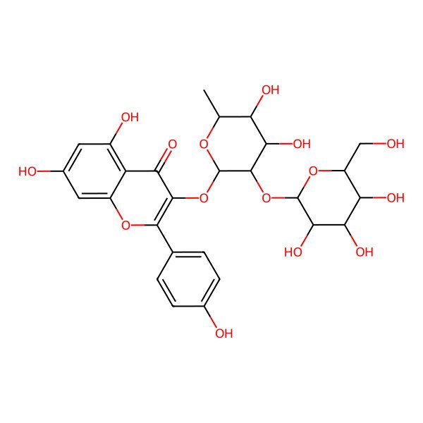 2D Structure of 3-[(2S,3S,4R,5R,6S)-4,5-dihydroxy-6-methyl-3-[(2S,3R,4S,5S,6R)-3,4,5-trihydroxy-6-(hydroxymethyl)oxan-2-yl]oxyoxan-2-yl]oxy-5,7-dihydroxy-2-(4-hydroxyphenyl)chromen-4-one