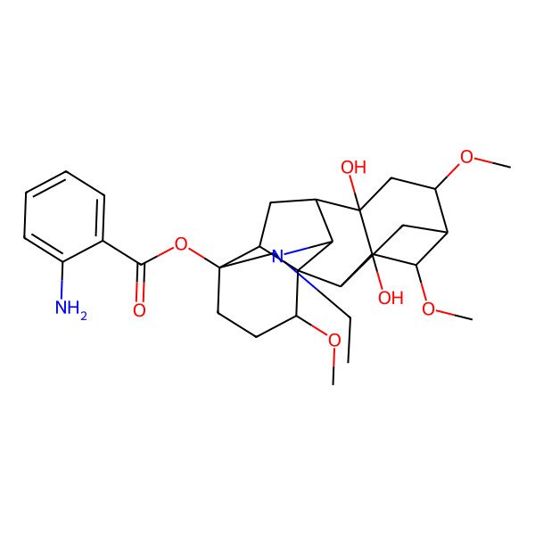 2D Structure of [(1S,3S,4S,5R,6S,8S,9S,13S,16S)-11-ethyl-3,8-dihydroxy-4,6,16-trimethoxy-11-azahexacyclo[7.7.2.12,5.01,10.03,8.013,17]nonadecan-13-yl] 2-aminobenzoate