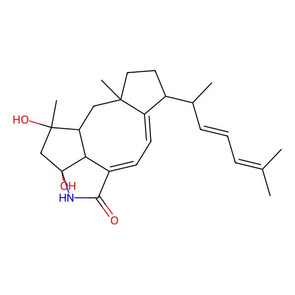 2D Structure of 13,15-Dihydroxy-3,15-dimethyl-6-(6-methylhepta-3,5-dien-2-yl)-12-azatetracyclo[8.5.1.03,7.013,16]hexadeca-7,9-dien-11-one