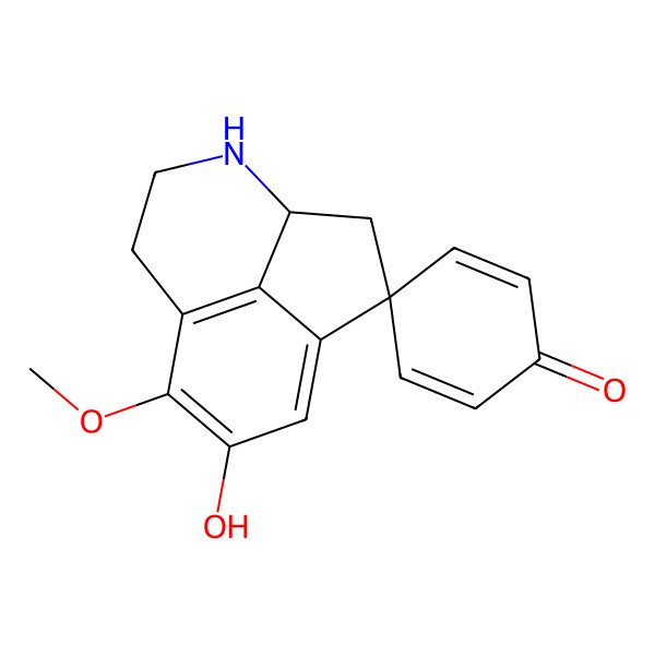 2D Structure of (4S)-10-hydroxy-9-methoxyspiro[5-azatricyclo[6.3.1.04,12]dodeca-1(11),8(12),9-triene-2,4'-cyclohexa-2,5-diene]-1'-one
