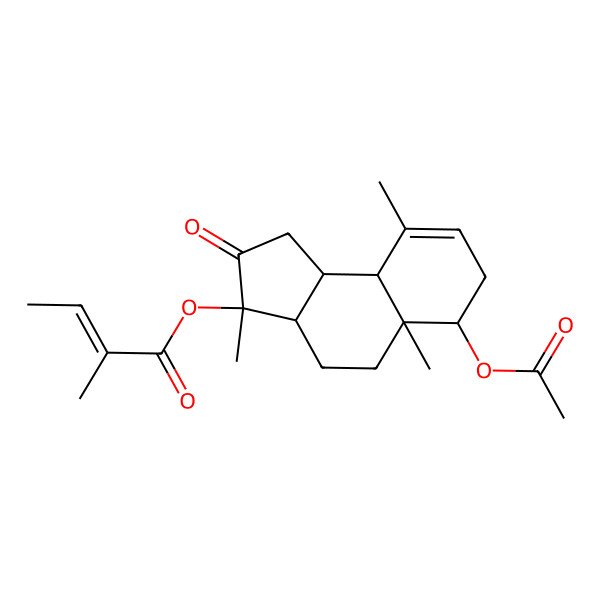 2D Structure of (6-Acetyloxy-3,5a,9-trimethyl-2-oxo-1,3a,4,5,6,7,9a,9b-octahydrocyclopenta[a]naphthalen-3-yl) 2-methylbut-2-enoate