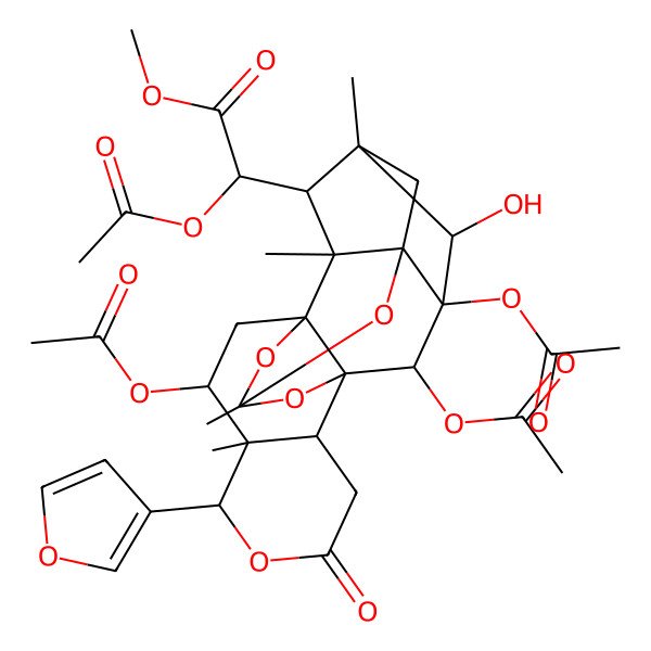 2D Structure of Methyl 2-acetyloxy-2-[8,19,20-triacetyloxy-6-(furan-3-yl)-18-hydroxy-7,12,15,17-tetramethyl-4-oxo-5,11,13,21-tetraoxaheptacyclo[10.8.1.114,17.01,10.02,7.010,15.014,19]docosan-16-yl]acetate