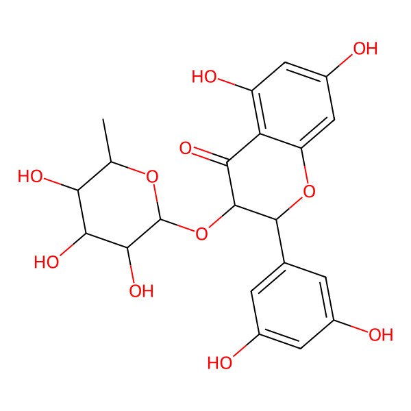 2D Structure of (2R,3S)-2-(3,5-dihydroxyphenyl)-5,7-dihydroxy-3-[(2S,3S,4R,5R,6S)-3,4,5-trihydroxy-6-methyloxan-2-yl]oxy-2,3-dihydrochromen-4-one