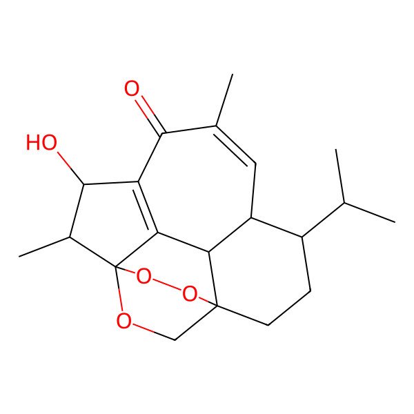 2D Structure of (1R,4S,7S,8R,13R,14R,16S)-13-hydroxy-10,14-dimethyl-7-propan-2-yl-2,3,18-trioxapentacyclo[6.6.2.21,4.04,16.012,15]octadeca-9,12(15)-dien-11-one