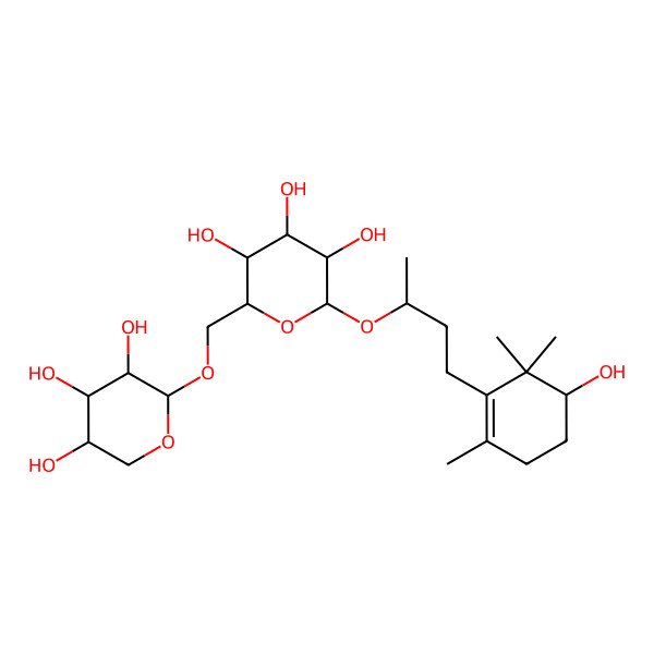 2D Structure of 2-[4-(5-Hydroxy-2,6,6-trimethylcyclohexen-1-yl)butan-2-yloxy]-6-[(3,4,5-trihydroxyoxan-2-yl)oxymethyl]oxane-3,4,5-triol