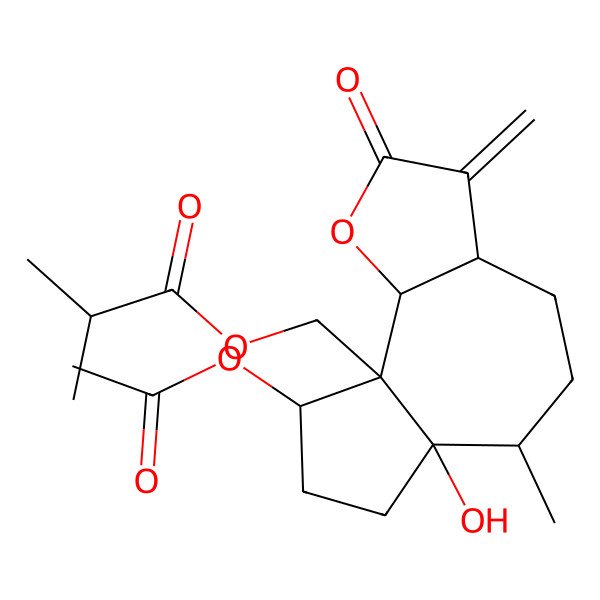 2D Structure of [(3aS,6S,6aR,9S,9aS,9bR)-9-acetyloxy-6a-hydroxy-6-methyl-3-methylidene-2-oxo-3a,4,5,6,7,8,9,9b-octahydroazuleno[4,5-b]furan-9a-yl]methyl 2-methylpropanoate