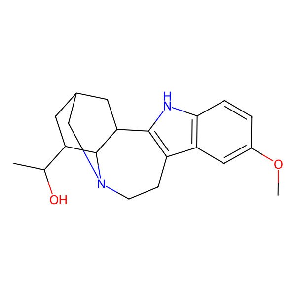 2D Structure of (1S)-1-[(1R,15S,17S,18R)-7-methoxy-3,13-diazapentacyclo[13.3.1.02,10.04,9.013,18]nonadeca-2(10),4(9),5,7-tetraen-17-yl]ethanol