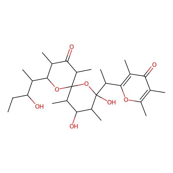 2D Structure of (2R,3R,4S,5S,6S,8S,9S,11S)-2,4-dihydroxy-8-[(2R,3R)-3-hydroxypentan-2-yl]-3,5,9,11-tetramethyl-2-[(1R)-1-(3,5,6-trimethyl-4-oxopyran-2-yl)ethyl]-1,7-dioxaspiro[5.5]undecan-10-one