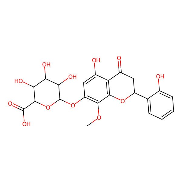 2D Structure of (2S,3S,4S,5R,6S)-3,4,5-trihydroxy-6-[[(2S)-5-hydroxy-2-(2-hydroxyphenyl)-8-methoxy-4-oxo-2,3-dihydrochromen-7-yl]oxy]oxane-2-carboxylic acid