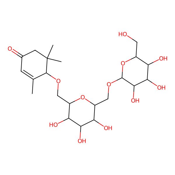 2D Structure of (4S)-3,5,5-trimethyl-4-[[(2S,3R,4R,5S,6R)-3,4,5-trihydroxy-6-[[(2R,3R,4S,5S,6R)-3,4,5-trihydroxy-6-(hydroxymethyl)oxan-2-yl]oxymethyl]oxan-2-yl]methoxy]cyclohex-2-en-1-one