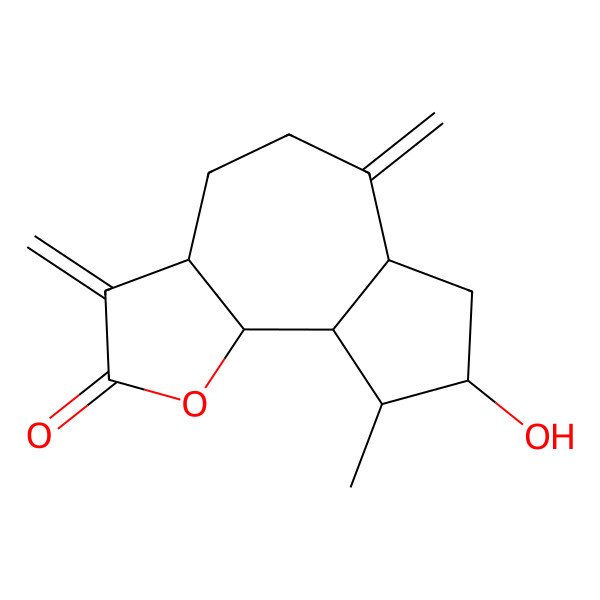 2D Structure of (3aS,6aR,8S,9S,9aR,9bR)-8-hydroxy-9-methyl-3,6-dimethylidene-4,5,6a,7,8,9,9a,9b-octahydro-3aH-azuleno[4,5-b]furan-2-one