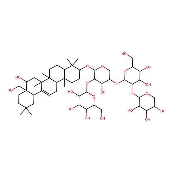 2D Structure of 2-[5-[4,5-Dihydroxy-6-(hydroxymethyl)-3-(3,4,5-trihydroxyoxan-2-yl)oxyoxan-2-yl]oxy-4-hydroxy-2-[[8-hydroxy-8a-(hydroxymethyl)-4,4,6a,6b,11,11,14b-heptamethyl-1,2,3,4a,5,6,7,8,9,10,12,12a,14,14a-tetradecahydropicen-3-yl]oxy]oxan-3-yl]oxy-6-(hydroxymethyl)oxane-3,4,5-triol