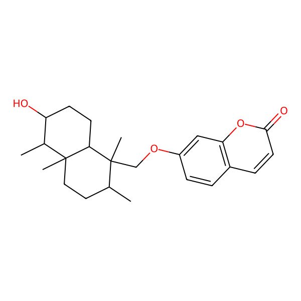 2D Structure of 7-[[(1S,2S,4aS,5S,6S,8aS)-6-hydroxy-1,2,4a,5-tetramethyl-2,3,4,5,6,7,8,8a-octahydronaphthalen-1-yl]methoxy]chromen-2-one