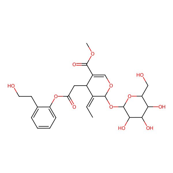 2D Structure of methyl (4S,5E,6S)-5-ethylidene-4-[2-[2-(2-hydroxyethyl)phenoxy]-2-oxoethyl]-6-[(2S,3R,4S,5S,6R)-3,4,5-trihydroxy-6-(hydroxymethyl)oxan-2-yl]oxy-4H-pyran-3-carboxylate