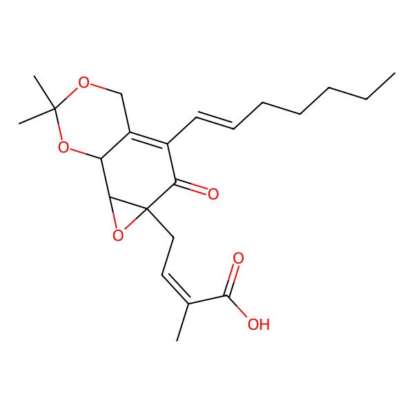 2D Structure of (E)-4-[(1aR,7aR,7bR)-3-[(E)-hept-1-enyl]-6,6-dimethyl-2-oxo-7a,7b-dihydro-4H-oxireno[2,3-h][1,3]benzodioxin-1a-yl]-2-methylbut-2-enoic acid