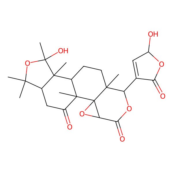 2D Structure of (1R,2R,4S,7R,8S,11R,12R,13S,16R)-13-hydroxy-7-(2-hydroxy-5-oxo-2H-furan-4-yl)-1,8,12,13,15,15-hexamethyl-3,6,14-trioxapentacyclo[9.7.0.02,4.02,8.012,16]octadecane-5,18-dione