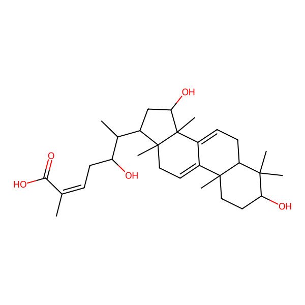 2D Structure of 3alpha,15alpha,22alpha-Trihydroxylanosta-7,9(11),24-trien-26-oic acid