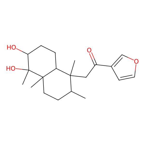 2D Structure of 2-[(1S,2R,4aR,5R,6R,8aS)-5,6-dihydroxy-1,2,4a,5-tetramethyl-3,4,6,7,8,8a-hexahydro-2H-naphthalen-1-yl]-1-(furan-3-yl)ethanone