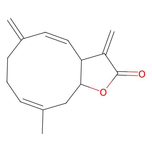 2D Structure of (3aR,4E,9E,11aS)-10-methyl-3,6-dimethylidene-7,8,11,11a-tetrahydro-3aH-cyclodeca[b]furan-2-one