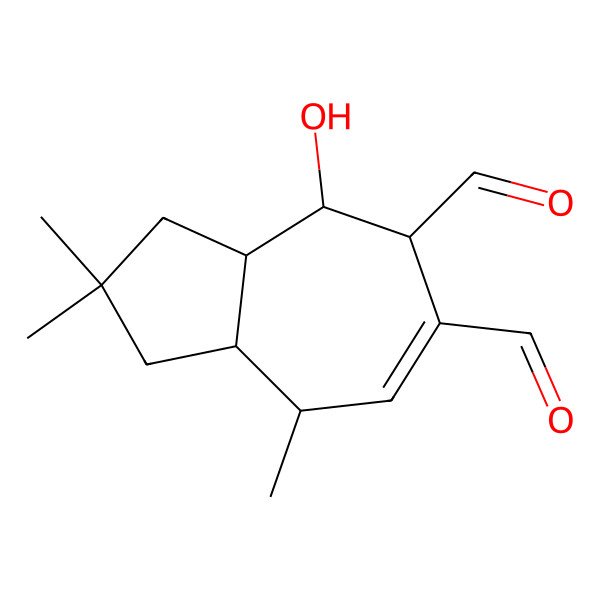 2D Structure of (3aR,4S,5S,8S,8aR)-4-hydroxy-2,2,8-trimethyl-3,3a,4,5,8,8a-hexahydro-1H-azulene-5,6-dicarbaldehyde