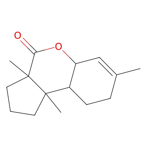2D Structure of (3aR,5aS,9aS,9bR)-3a,7,9b-trimethyl-2,3,5a,8,9,9a-hexahydro-1H-cyclopenta[c]chromen-4-one