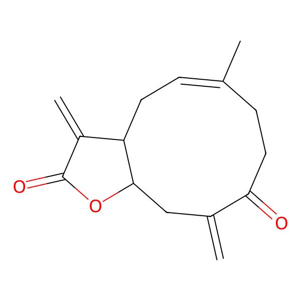 2D Structure of (3aR,5E,11aS)-6-methyl-3,10-dimethylidene-3a,4,7,8,11,11a-hexahydrocyclodeca[b]furan-2,9-dione